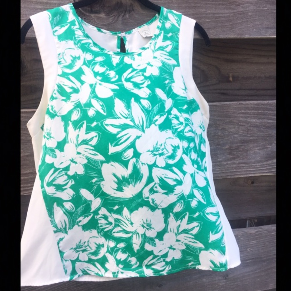 Green and White Floral Top